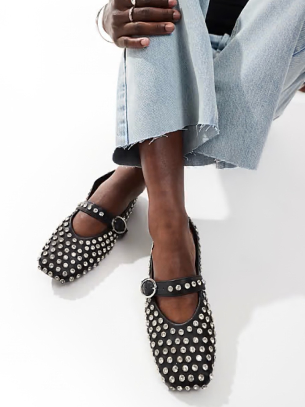 Studded Black Mary Jane Flats with Buckle